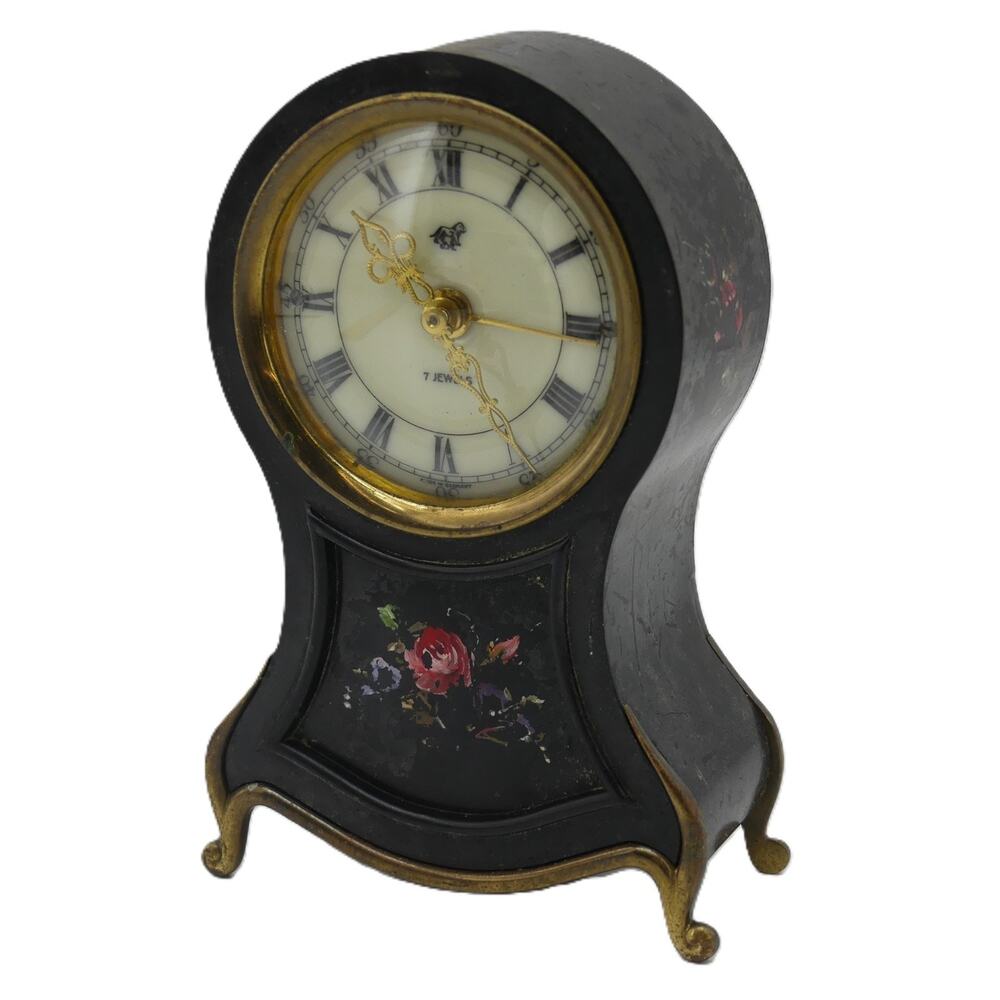 VTG Mid Century Uhrenfabrik Mulheim 7 Jewel Alarm Clock Floral Germany See desc
